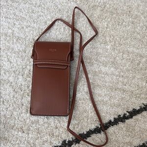 Celine Chestnut Brown Leather Crossbody sunglasses pouch